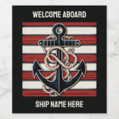 Aangepaste tekst nautisch anker wijn etiket (Enkel label)