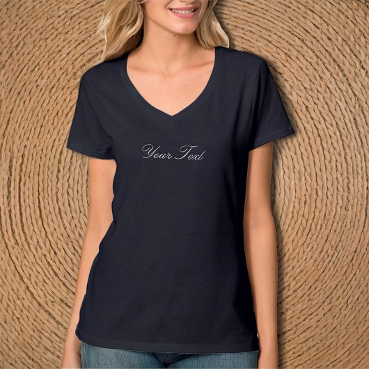 Aangepaste tekst Navy Blue V-hals T-shirt / Aanpas