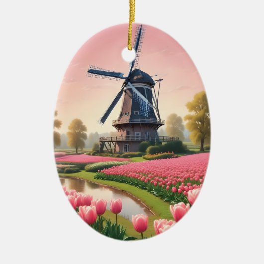 Aangepaste tekst Nederland Windmolens Keramisch Ornament (Voorkant)