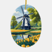Aangepaste tekst Nederland Windmolens Keramisch Ornament (Voorkant)
