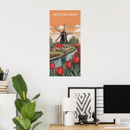 Aangepaste tekst Nederland Windmolens Poster (Thuiskantoor)