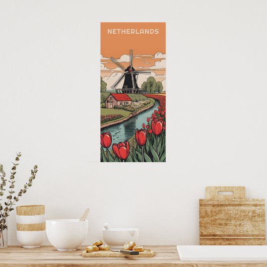 Aangepaste tekst Nederland Windmolens Poster (Keuken)