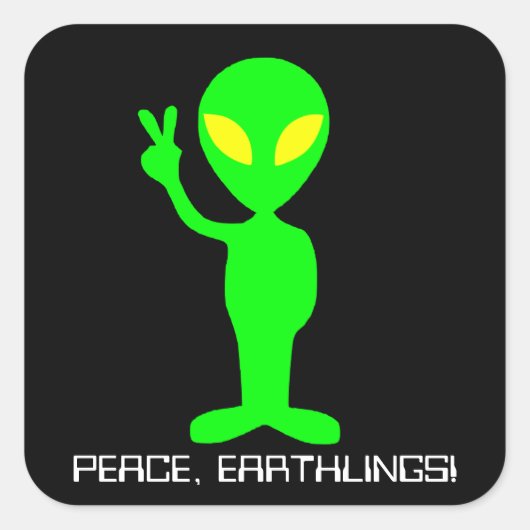 Aangepaste tekst Neon Green/Black Alien Peace Stic Vierkante Sticker (Voorkant)