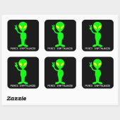 Aangepaste tekst Neon Green/Black Alien Peace Stic Vierkante Sticker (Vel)
