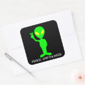 Aangepaste tekst Neon Green/Black Alien Peace Stic Vierkante Sticker (Envelop)