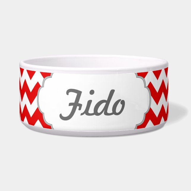 Aangepaste tekst of monogram op rode Chevrons Voerbakje (Voorkant)