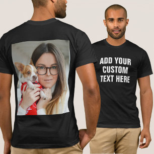 Aangepaste tekst of naam en foto op de achterkant t-shirt