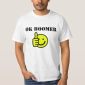Aangepaste tekst OK Boomer Yellow Happy Face duikt T-shirt (Voorkant)