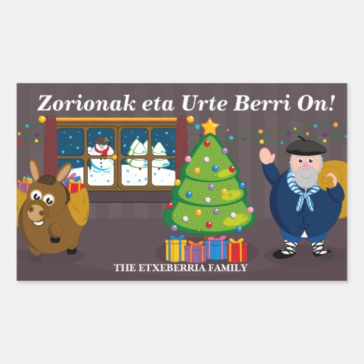 Aangepaste tekst, Olentzero Navidad / Kerstscène: Rechthoekige Sticker (Voorkant)