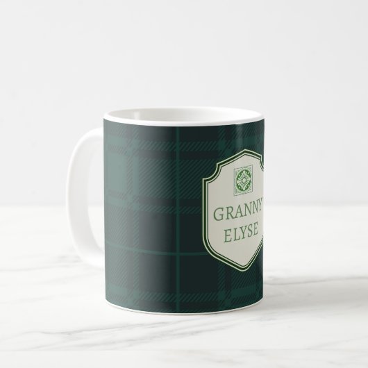 Aangepaste tekst Oma Granny Green Plaid Koffiemok (Voorkant links)