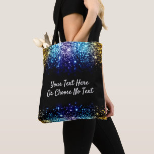 Aangepaste tekst / Ombre Glitter Gold Paars Blue Tote Bag