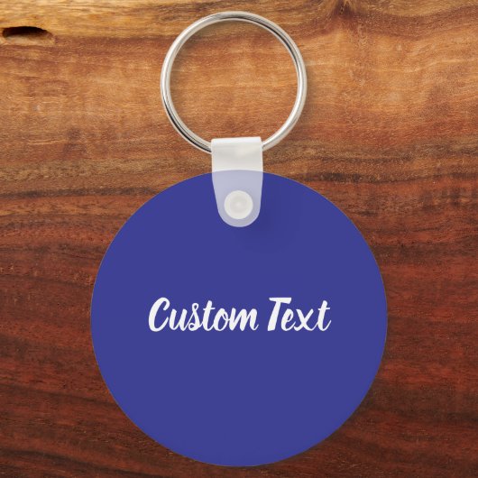 Aangepaste tekst op blauw met witte script sleutelhanger (Voorkant)