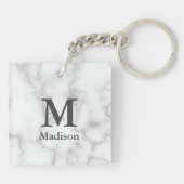 Aangepaste tekst op Faux White Marble Sleutelhanger (Achterkant)