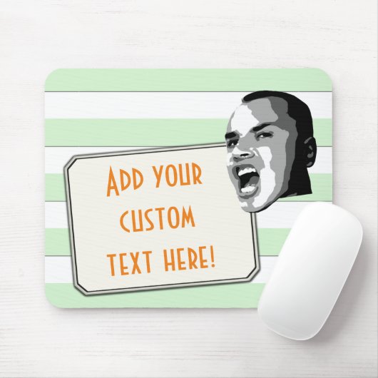 Aangepaste tekst op pasteelgroene strepen muismat (Met muis)