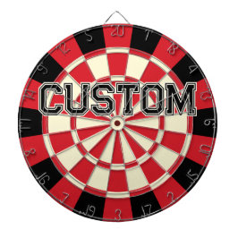 Aangepaste tekst op Retro Rood, Zwart, Crème Beige Dartbord