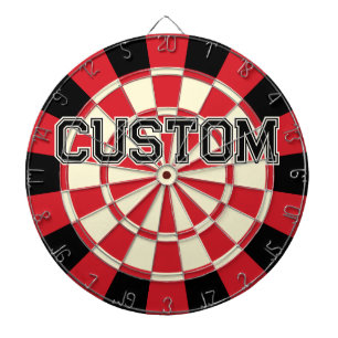 Aangepaste tekst op Retro Rood, Zwart, Crème Beige Dartbord