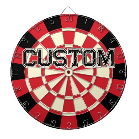 Aangepaste tekst op Retro Rood, Zwart, Crème Beige Dartbord (Voorkant)