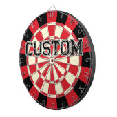 Aangepaste tekst op Retro Rood, Zwart, Crème Beige Dartbord (Voorkant Rechts)