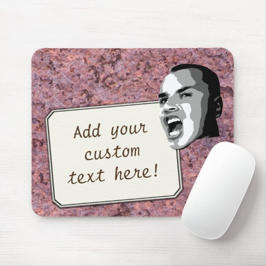 Aangepaste tekst op roze rottextuur muismat (Met muis)