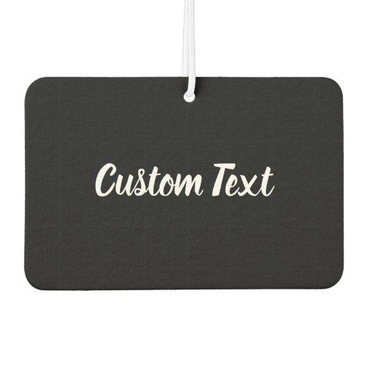 Aangepaste tekst op zwart met wit script luchtverfrisser (Voorkant)