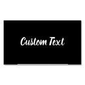 Aangepaste tekst op zwart met wit script magnetisch visitekaartje (Voorkant)