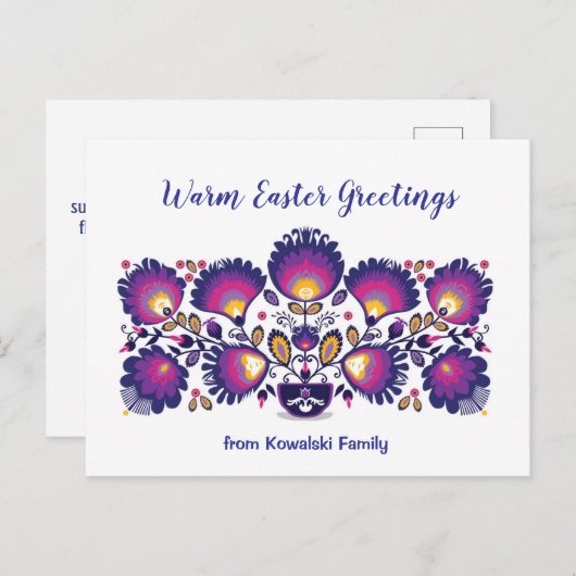 Aangepaste tekst Paars paasmap Briefkaart (Voorkant / Achterkant)