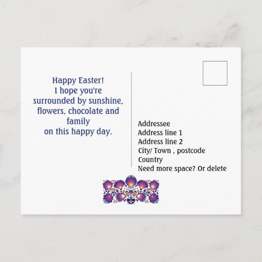 Aangepaste tekst Paars paasmap Briefkaart (Achterkant)