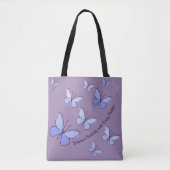 Aangepaste tekst Paarse Blauwe Vlinder Flutter Lav Tote Bag (Voorkant)