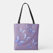 Aangepaste tekst Paarse Blauwe Vlinder Flutter Lav Tote Bag (Achterkant)