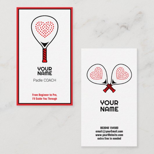 🎾Aangepaste tekst, Padel Coach Visitekaartje (Voorkant / Achterkant)