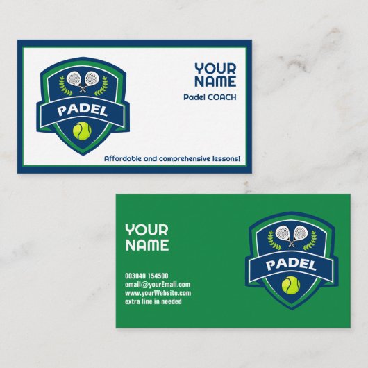 🎾Aangepaste tekst, Padel Coach Visitekaartje (Voorkant / Achterkant)