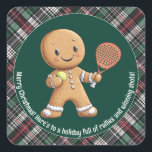 🎾🎄Aangepaste tekst, Padel Powered Christmas Vierkante Sticker<br><div class="desc">Dit Padel Powered Kerst sticker van het Padel Christmas Cheer collectie brengt een heerlijke mix van vakantiegevoel en sportief plezier! In het midden houdt een vrolijke peperkoekman een felgele padel bal in de ene hand en een padel racket in de andere, klaar voor actie. De sticker wordt omlijst door een...</div>