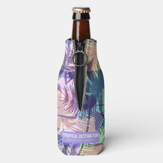 Aangepaste tekst palm Trees Patroon Flesjeskoeler (Fles Achterkant)