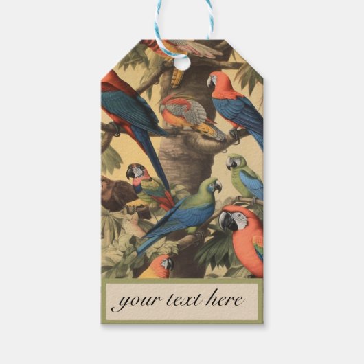 Aangepaste tekst Papegaai Luifel Vintage Botanisch Cadeaulabel (Voorkant)