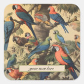 Aangepaste tekst Papegaai Luifel Vintage Botanisch Vierkante Sticker (Voorkant)