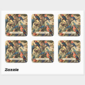 Aangepaste tekst Papegaai Luifel Vintage Botanisch Vierkante Sticker (Vel)