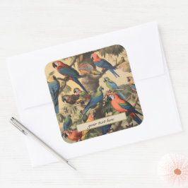 Aangepaste tekst Papegaai Luifel Vintage Botanisch Vierkante Sticker