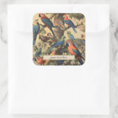 Aangepaste tekst Papegaai Luifel Vintage Botanisch Vierkante Sticker (Tas)