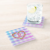 Aangepaste tekst / pasta Gingham Floral Heart Wrea Glazen Onderzetter (Schuin)