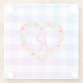 Aangepaste tekst / pasta Gingham Floral Heart Wrea Glazen Onderzetter (Achterkant)