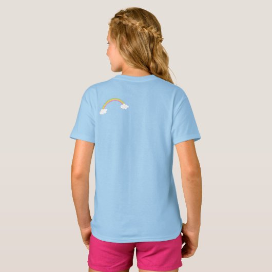 Aangepaste tekst/pastel Unicorn regenboogwolken T-shirt (Achterkant volledig)