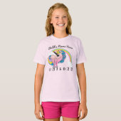 Aangepaste tekst/pastel Unicorn regenboogwolken T-shirt (Voorkant volledig)