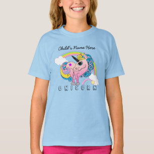 Aangepaste tekst/pastel Unicorn  regenboogwolken T-shirt