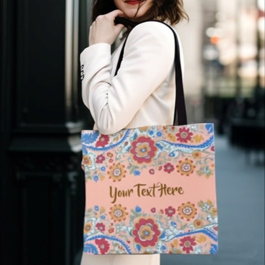 Aangepaste tekst Persoonlijke bloemige vintage Boh Tote Bag