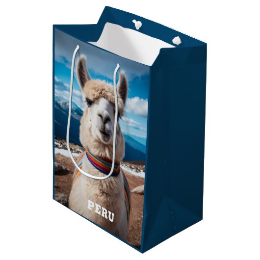 Aangepaste tekst Peru Llama Medium Cadeauzakje (Voorkant Gekanteld)