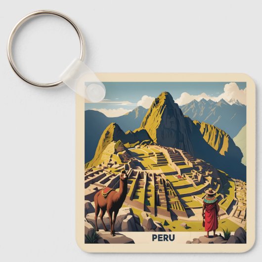 Aangepaste tekst Peru Machu Picchu Sleutelhanger (Voorkant)