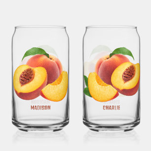 Aangepaste tekst perziken blikvorm glas