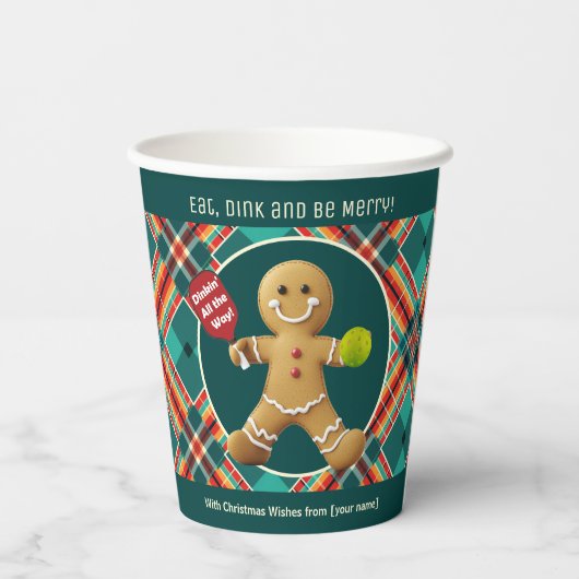 Aangepaste tekst Pickleball Gingerbread Chee Papieren Bekers (Achterkant)