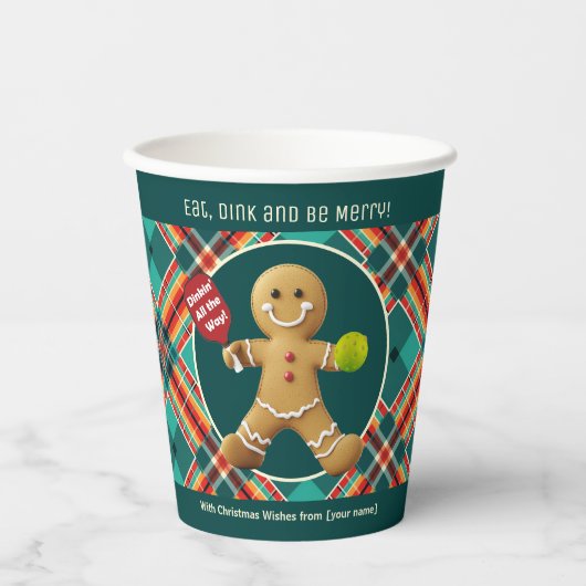 Aangepaste tekst Pickleball Gingerbread Chee Papieren Bekers (Voorkant)