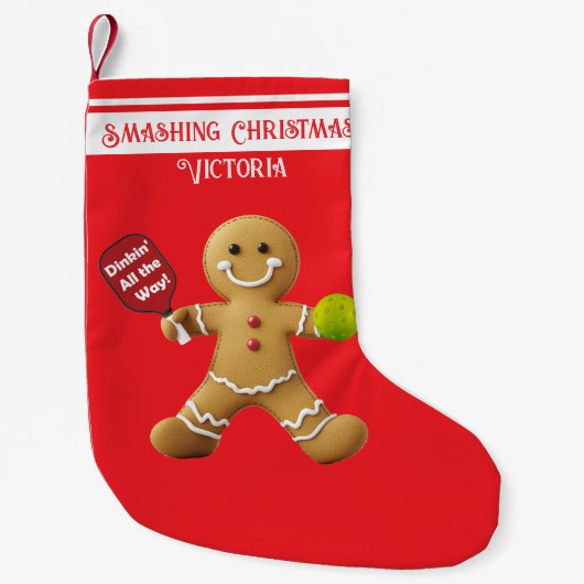 Aangepaste tekst Pickleball Gingerbread Cheer Kleine Kerstsok (Voorkant)